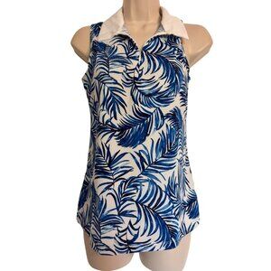 Tommy Bahama Golf Polo Size Small NWT UPF 50 Blue Print Collared 1/4 Zip Sleevel